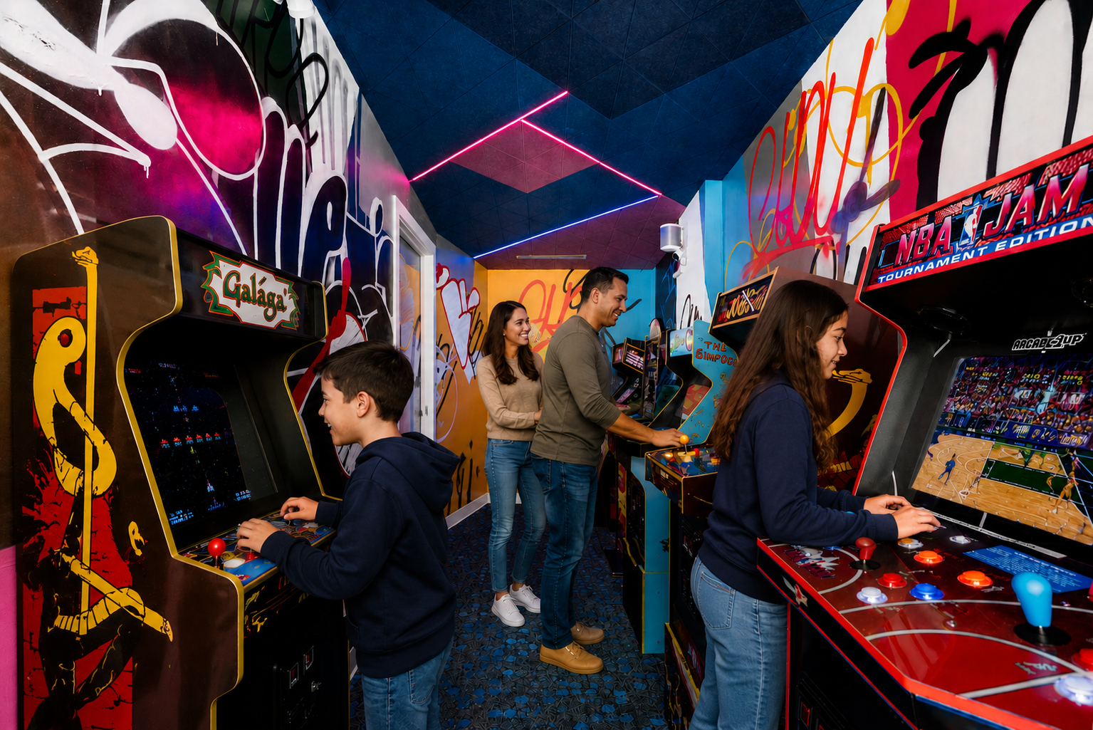 Patients enjoying the in-office arcade